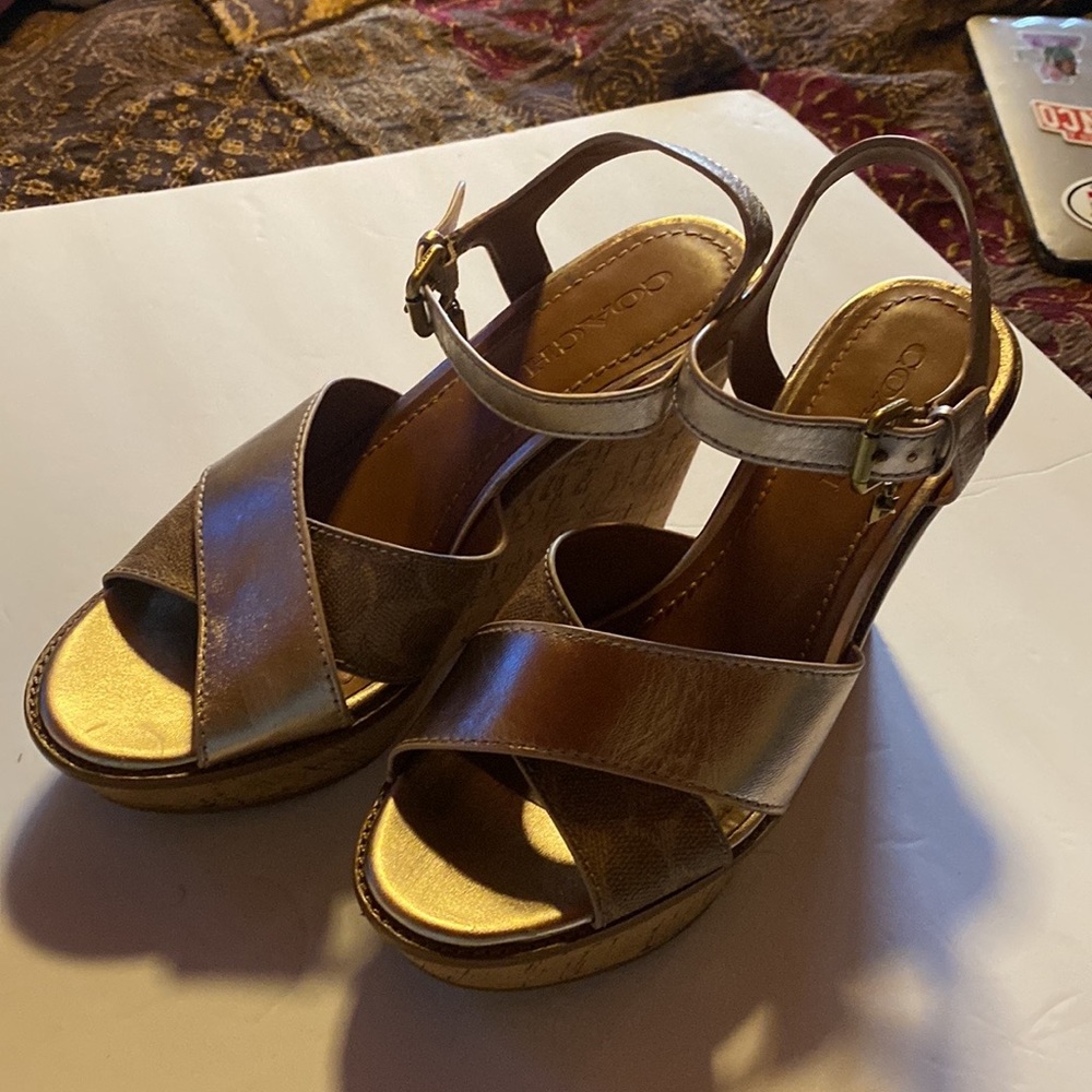 Coach Cross Band High Wedge Sandal